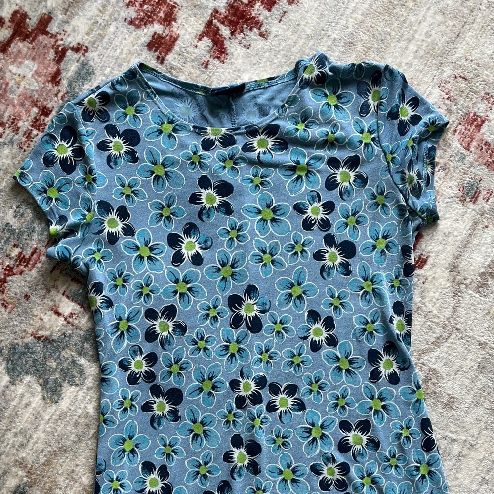 Vintage Floral Blue Maxi Dress with Slits